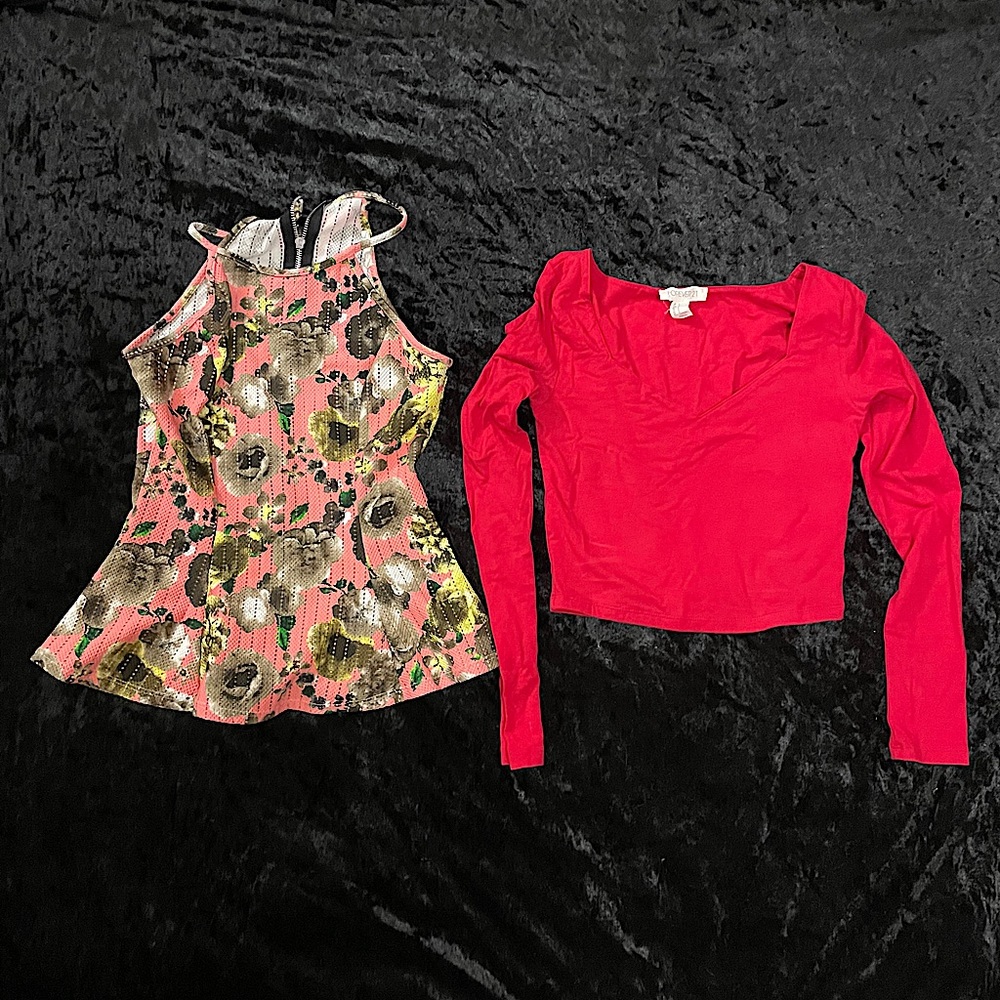 Red crop top and pink floral top